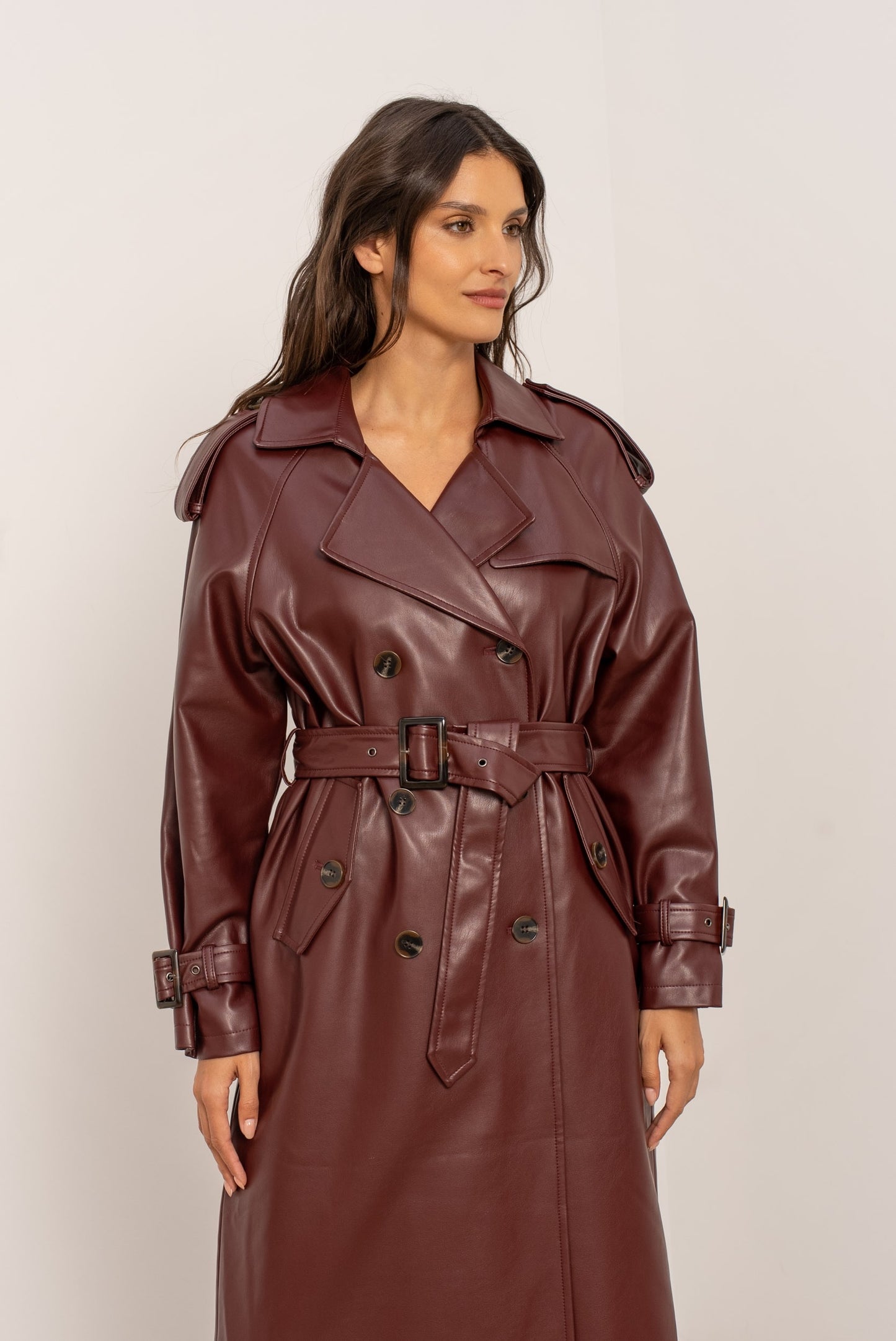 Marais Belted Vegan Leather Trench Coat