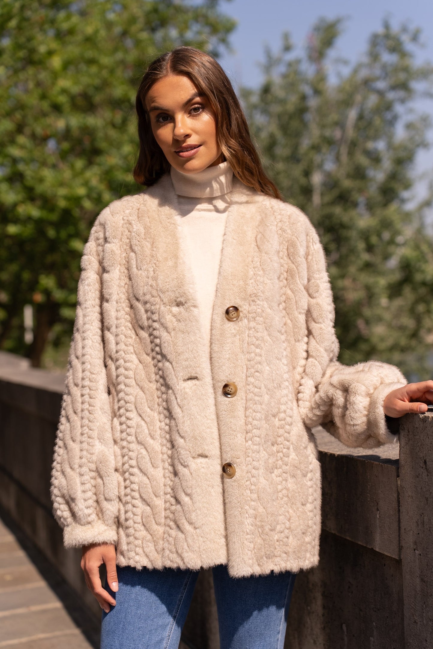 Montrose Faux Fur Cable Knit Cardigan (2 colors)
