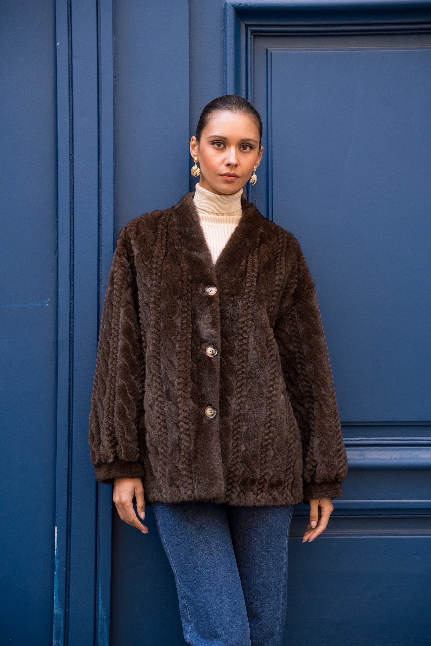 Montrose Faux Fur Cable Knit Cardigan (2 colors)