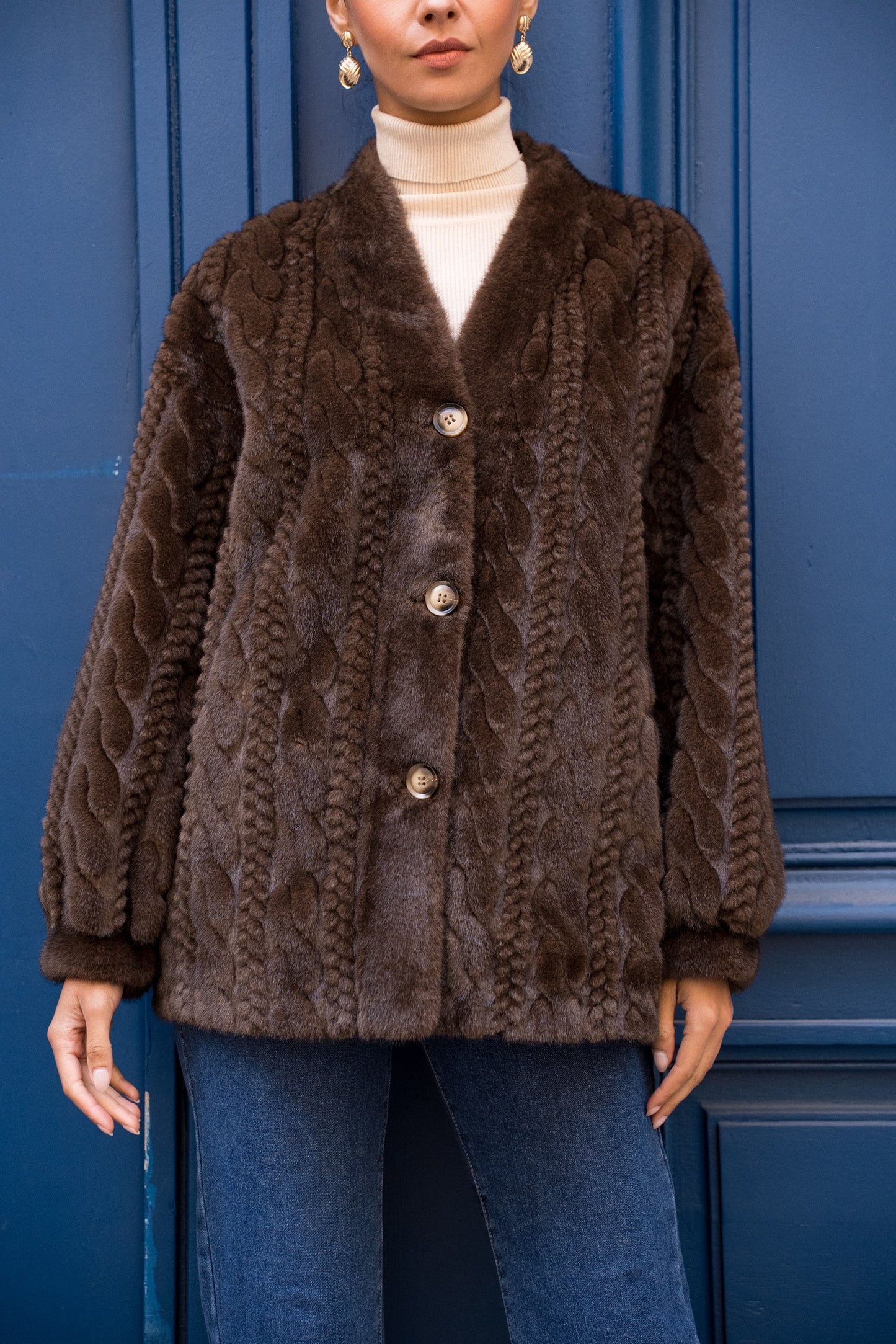 Montrose Faux Fur Cable Knit Cardigan (2 colors)