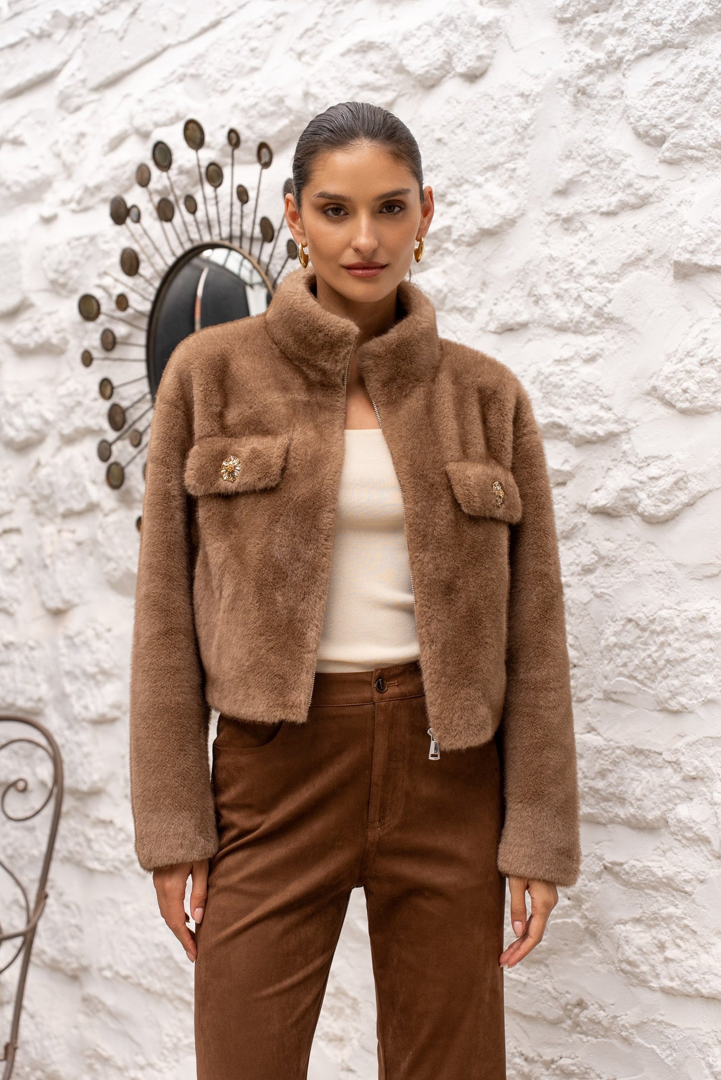 Avenelle Cropped Faux Fur Jacket