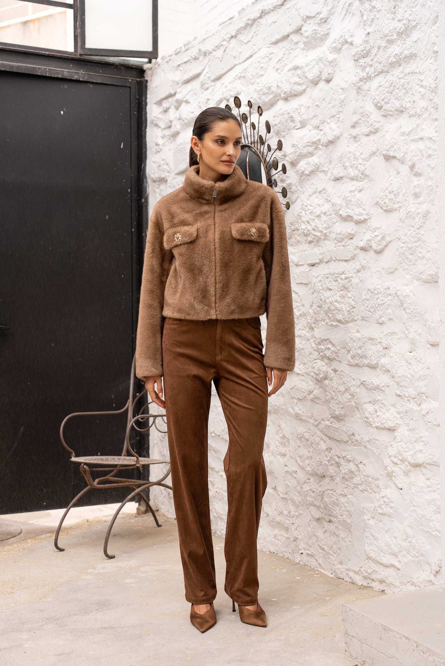 Avenelle Cropped Faux Fur Jacket