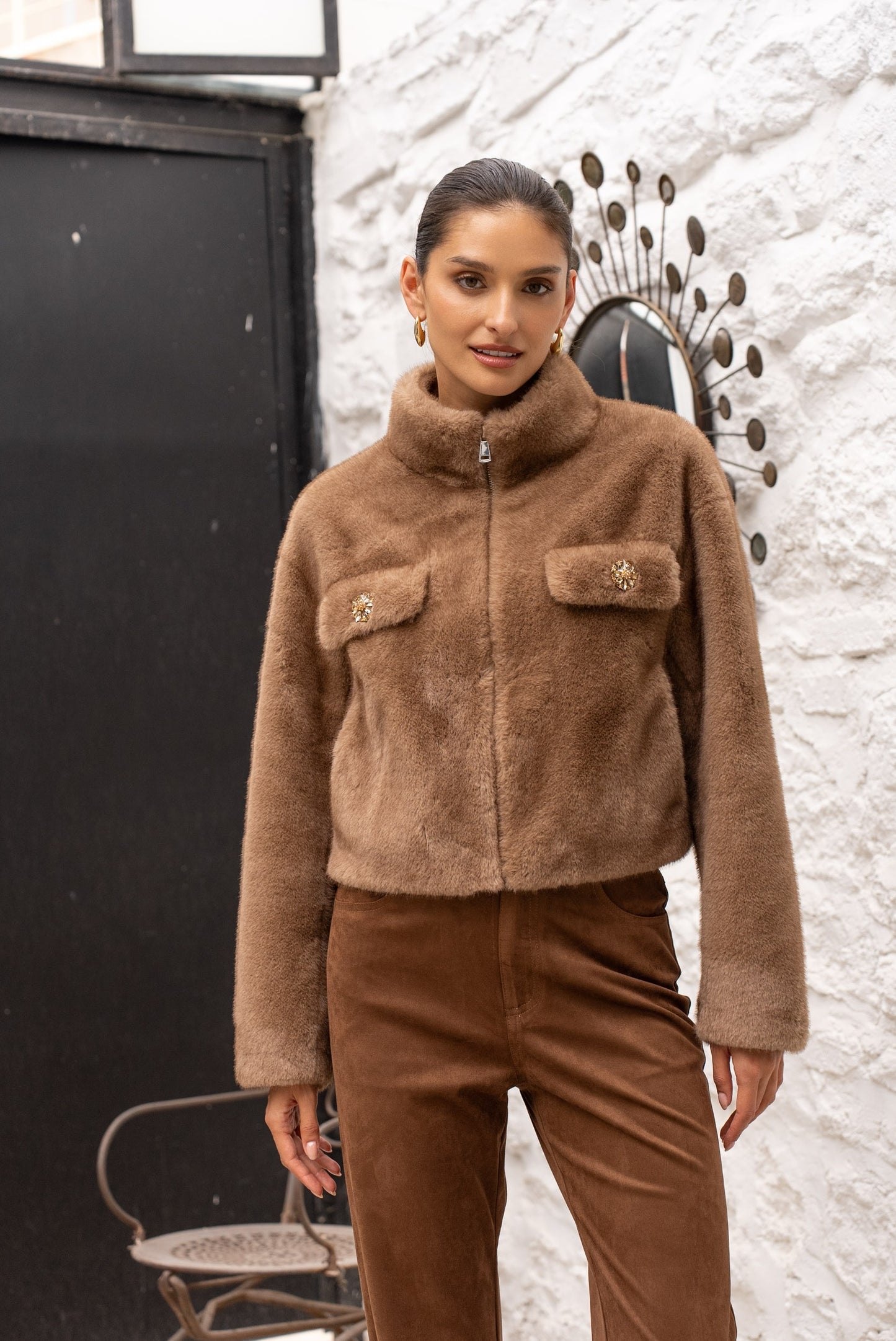 Avenelle Cropped Faux Fur Jacket