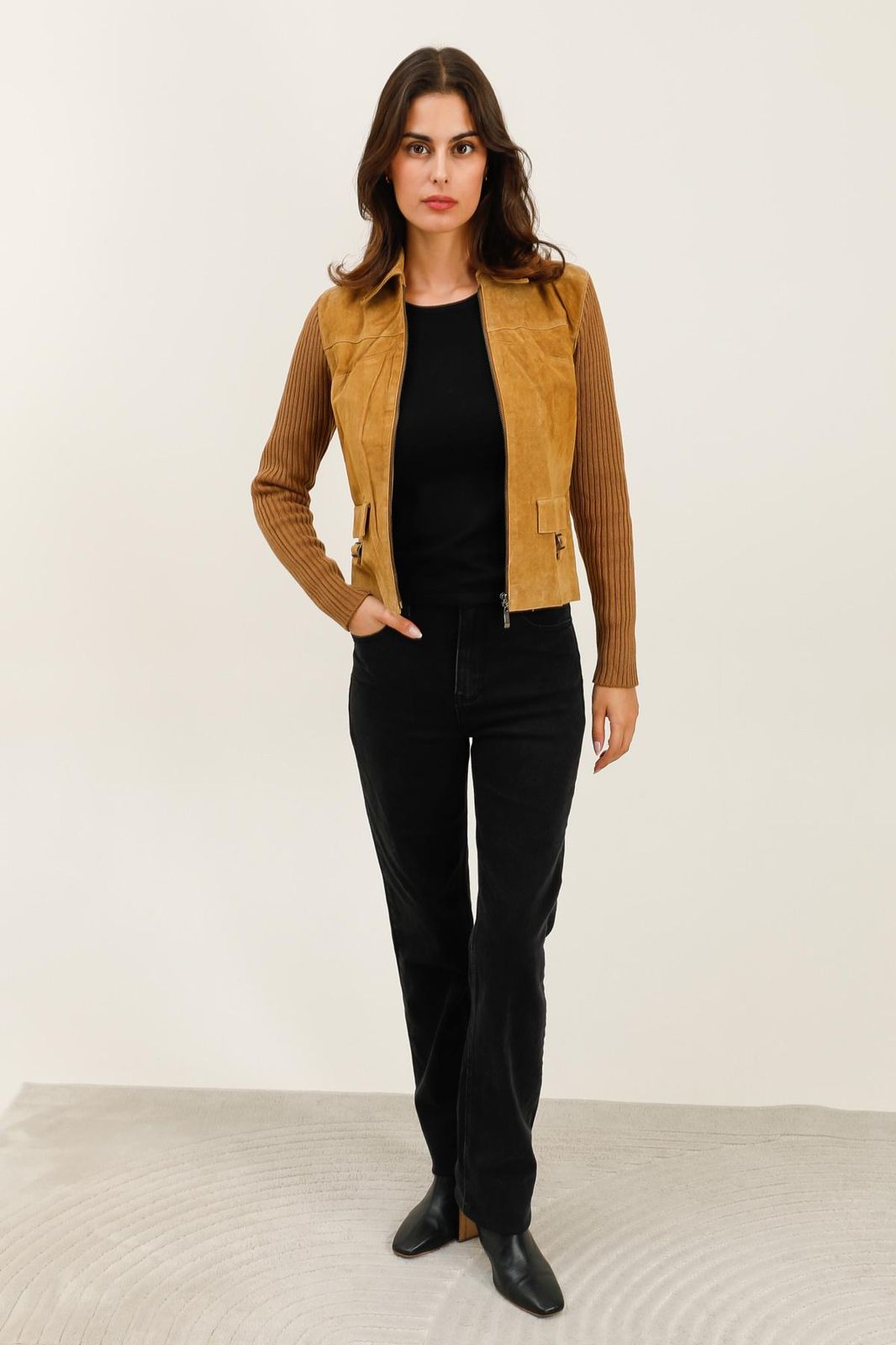Solange Ribbed Knit & Suede Jacket