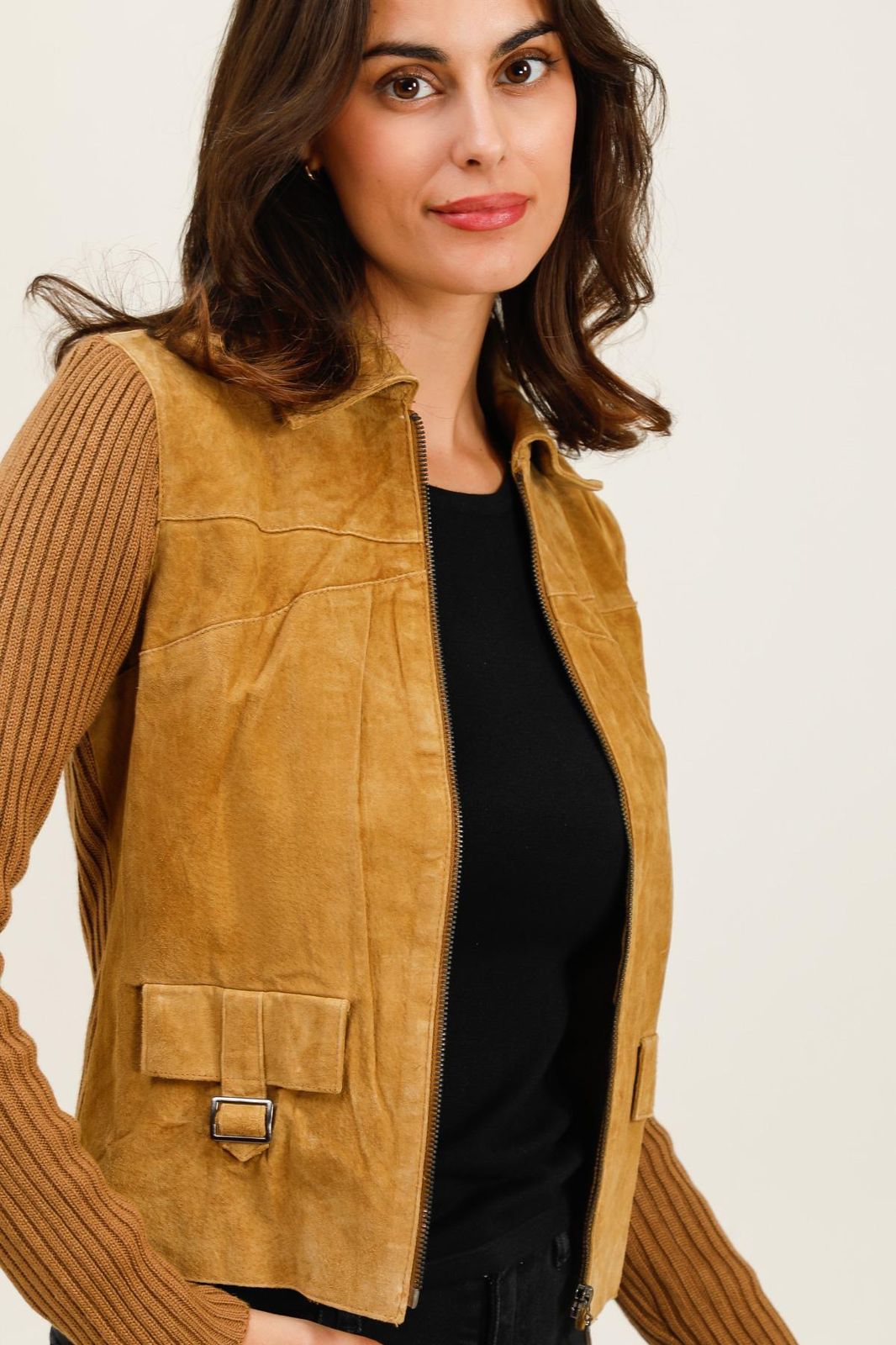 Solange Ribbed Knit & Suede Jacket