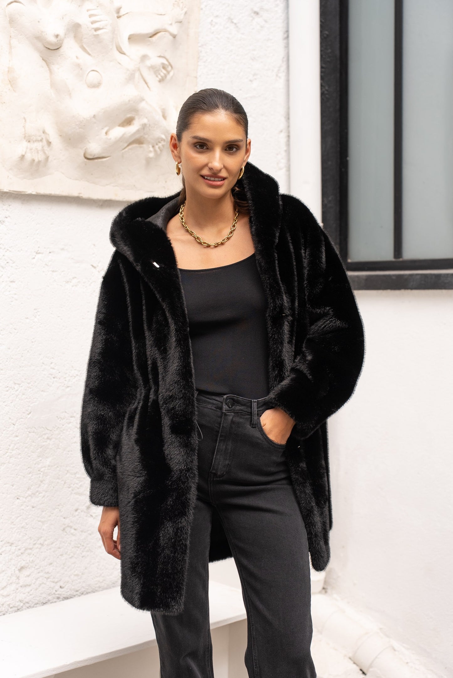 Eternelle Hooded Faux Fur Coat