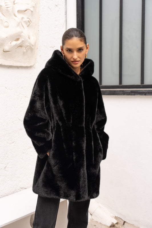 Eternelle Hooded Faux Fur Coat