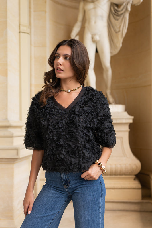 Liana 3D Petal Mesh Top