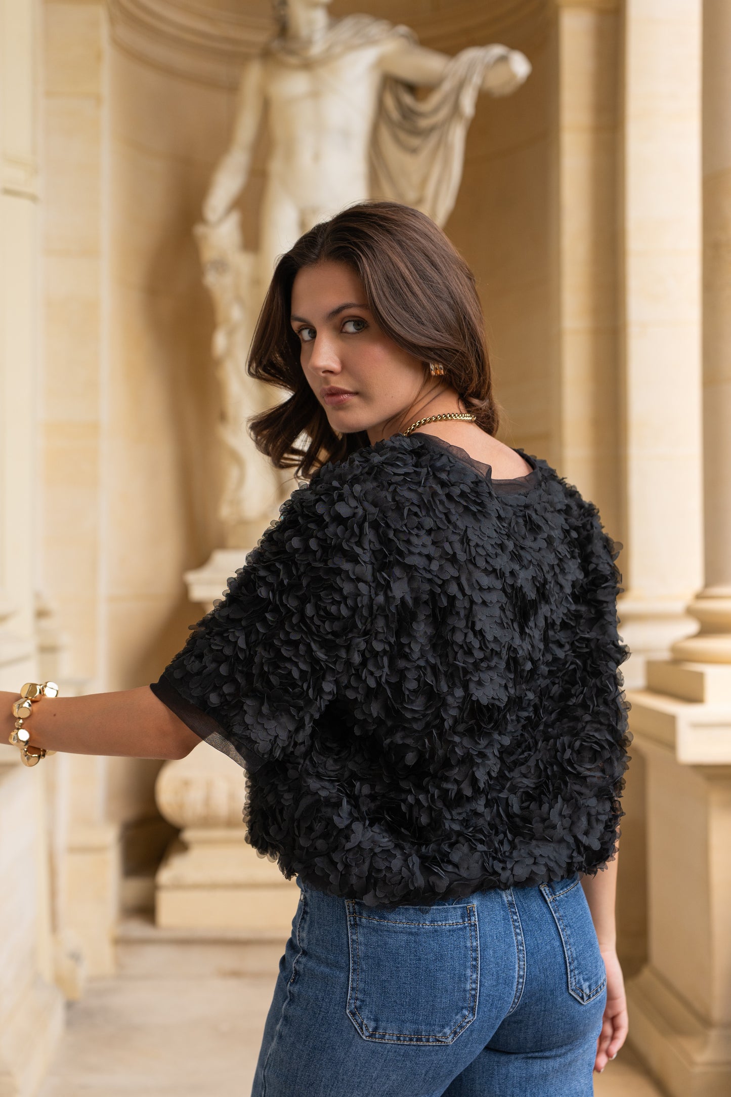 Liana 3D Petal Mesh Top