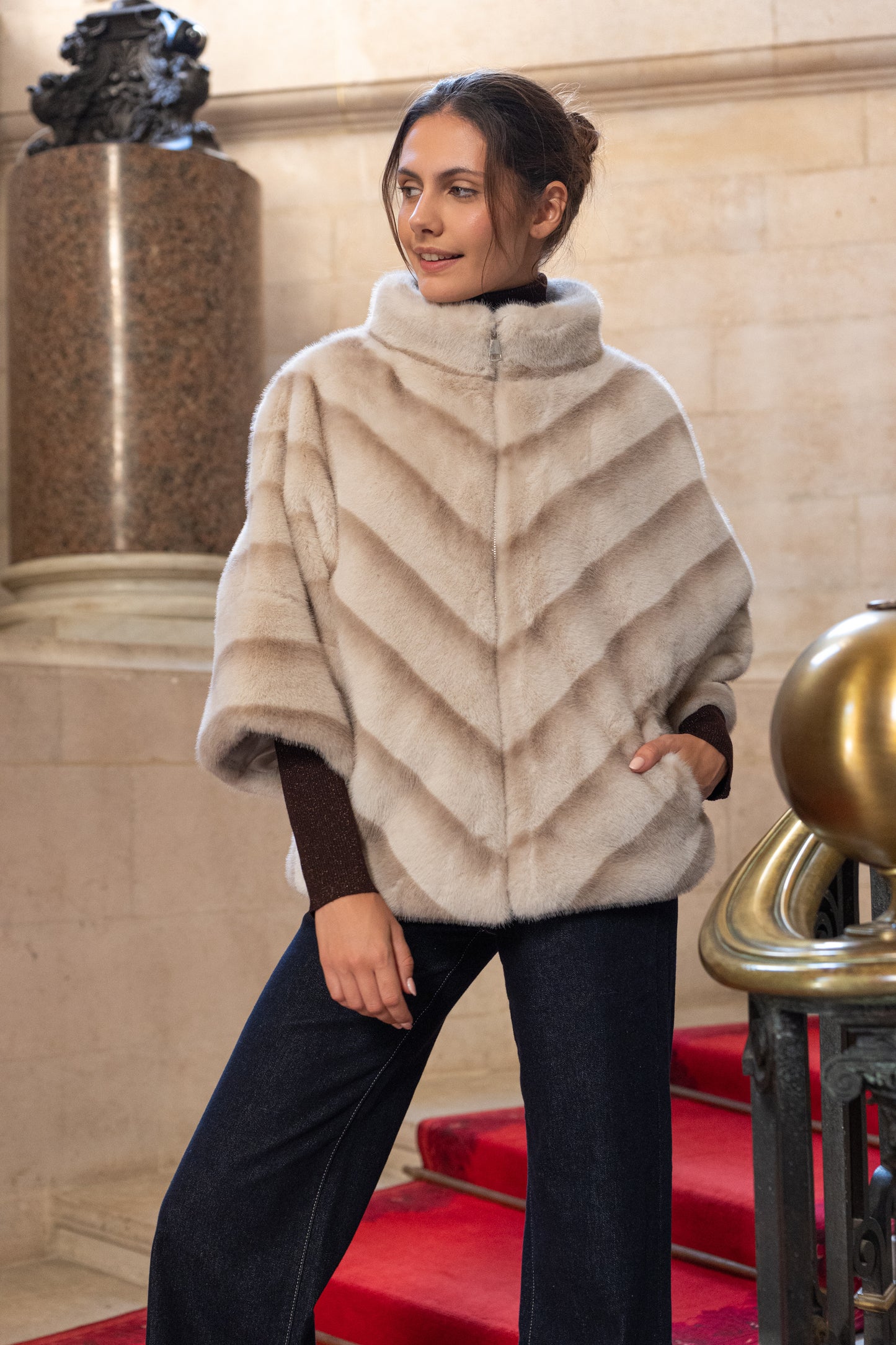 Sorelle Chevron Faux Fur Cape