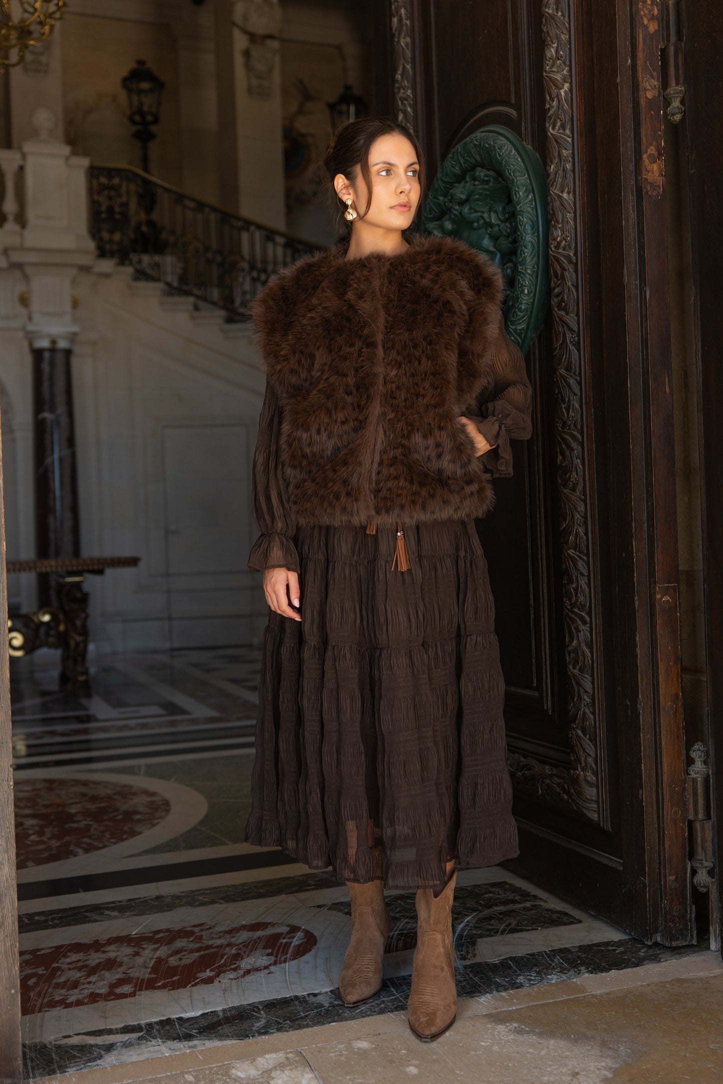 Sylvie Textured Faux Fur Vest