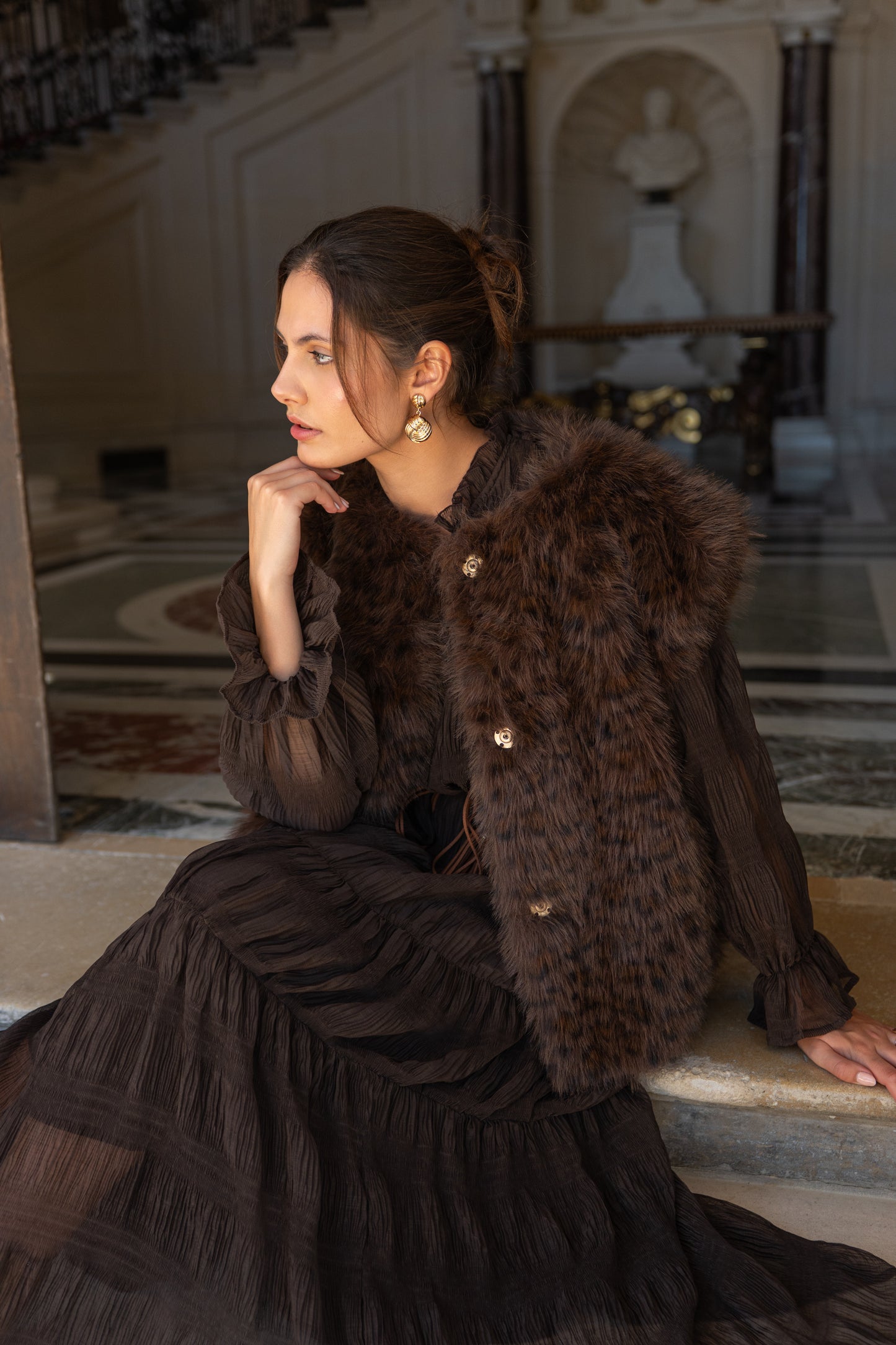 Sylvie Textured Faux Fur Vest