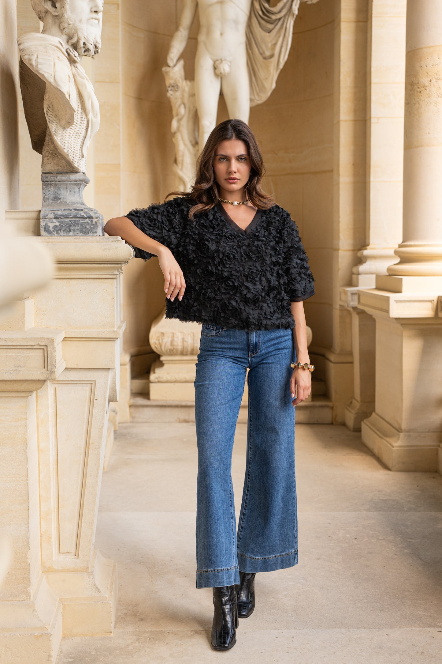 Liana 3D Petal Mesh Top