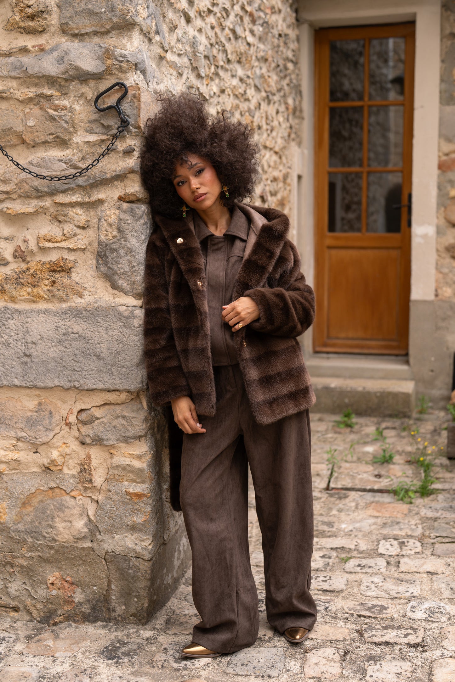 Érine Belted Faux Fur Hooded Coat