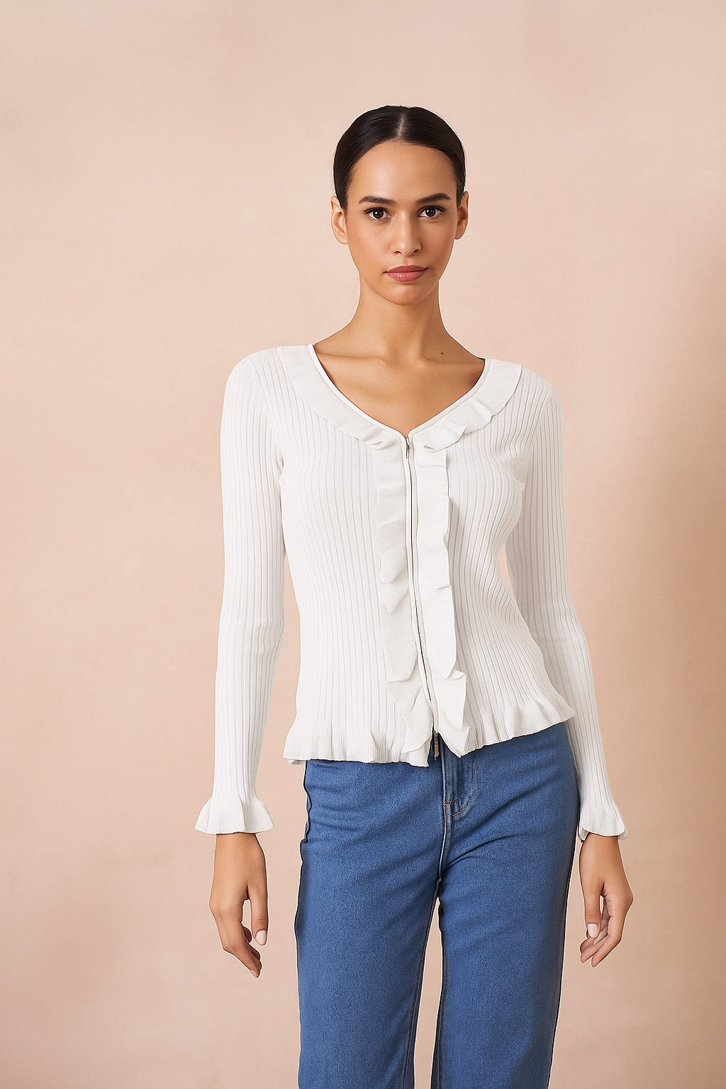 Sabine Ruffle Zip Top