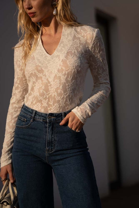 Violaire Sheer Lace Top