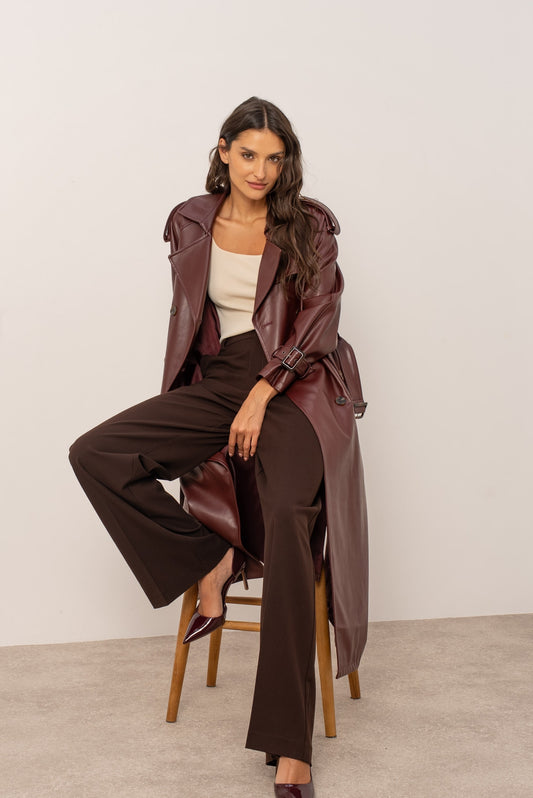 Marais Belted Vegan Leather Trench Coat