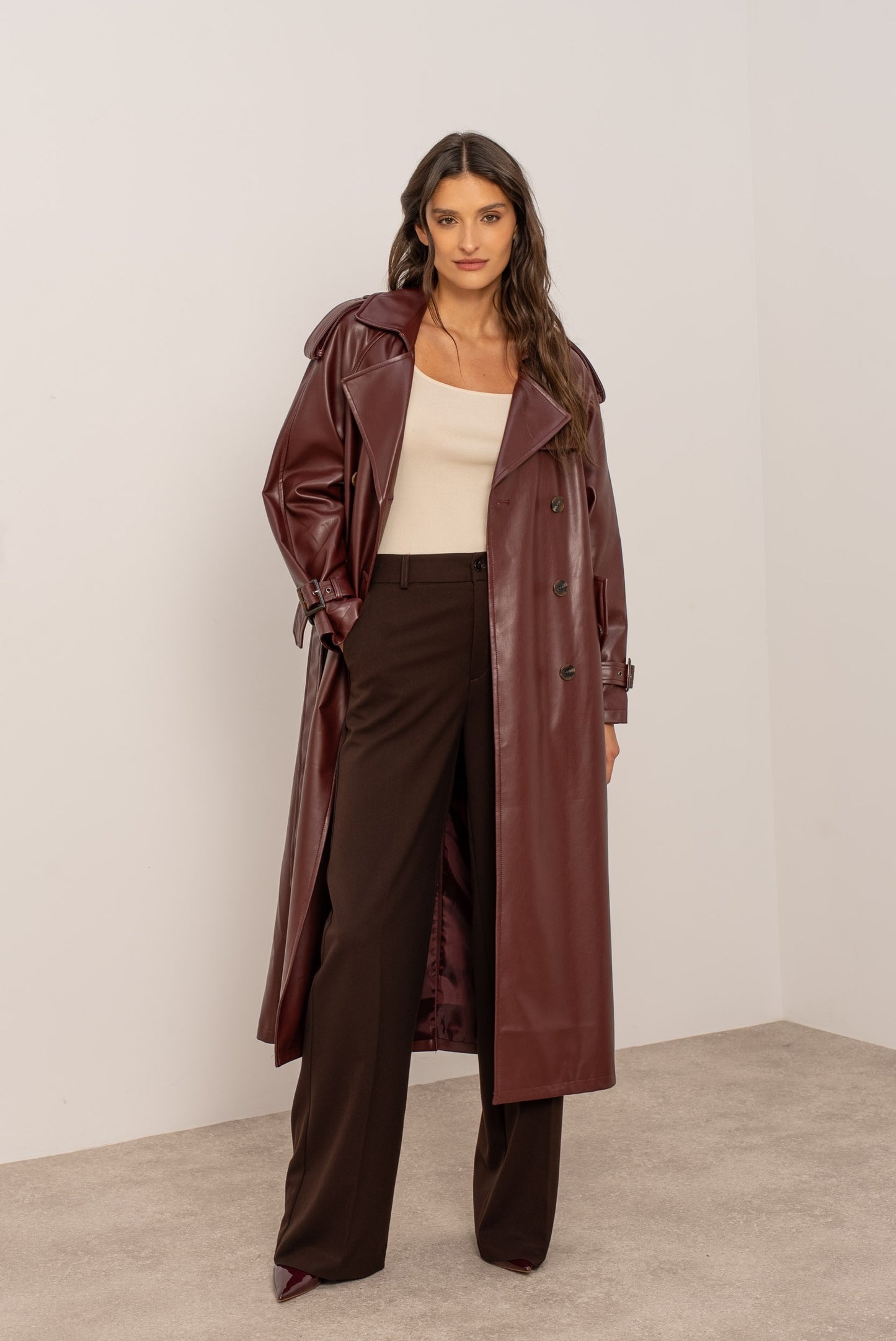 Marais Belted Vegan Leather Trench Coat