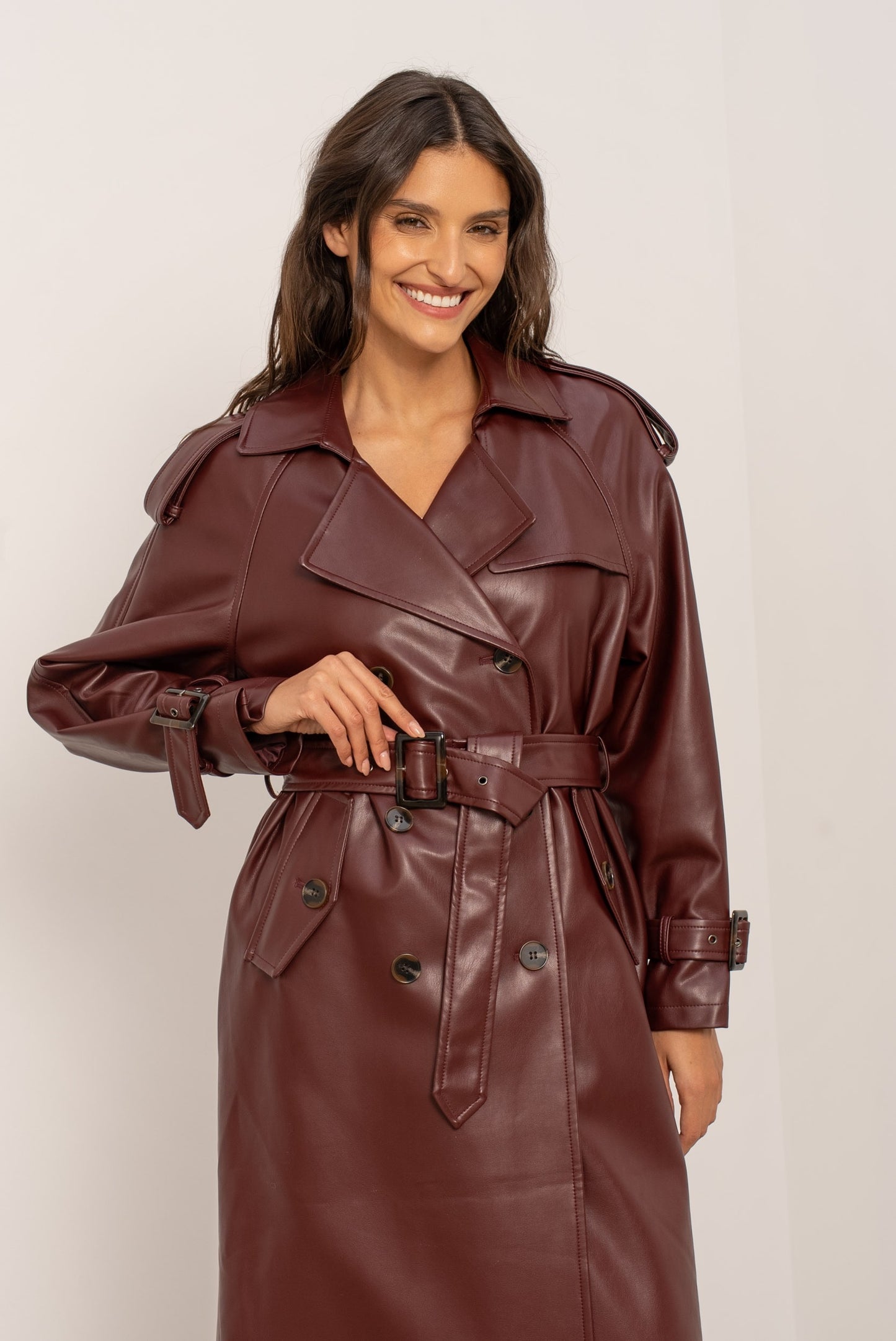 Marais Belted Vegan Leather Trench Coat