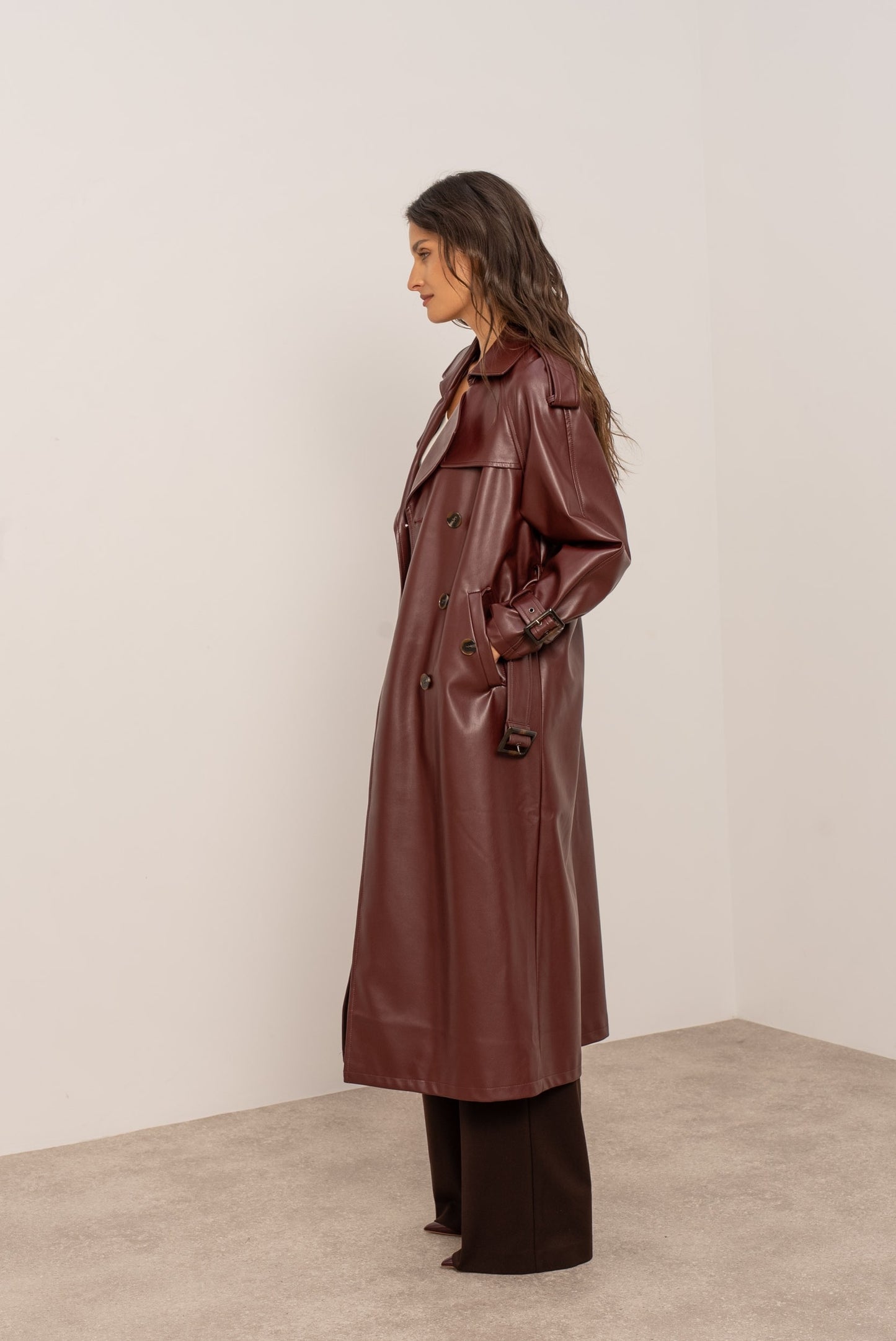 Marais Belted Vegan Leather Trench Coat