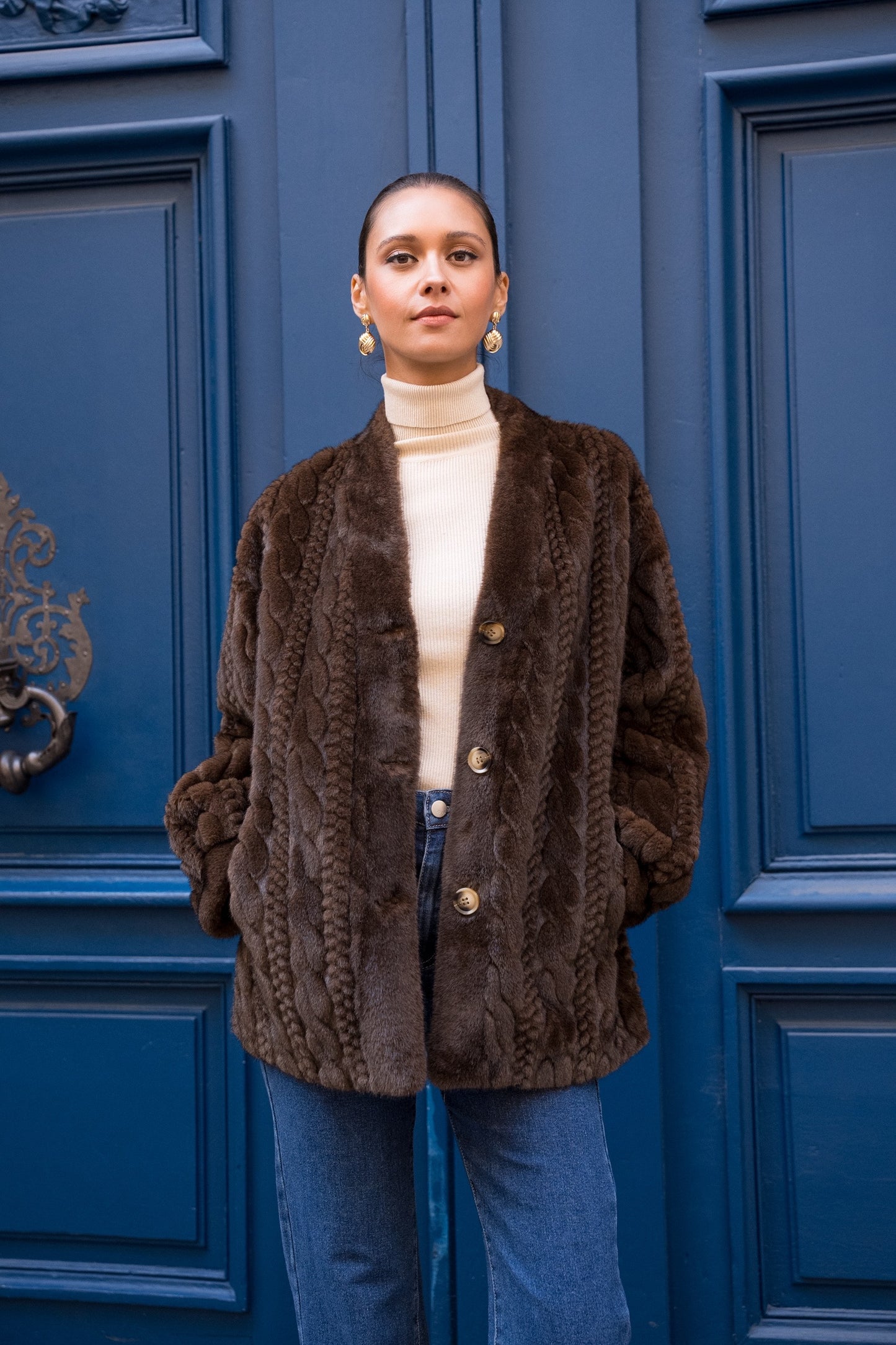 Montrose Faux Fur Cable Knit Cardigan (2 colors)