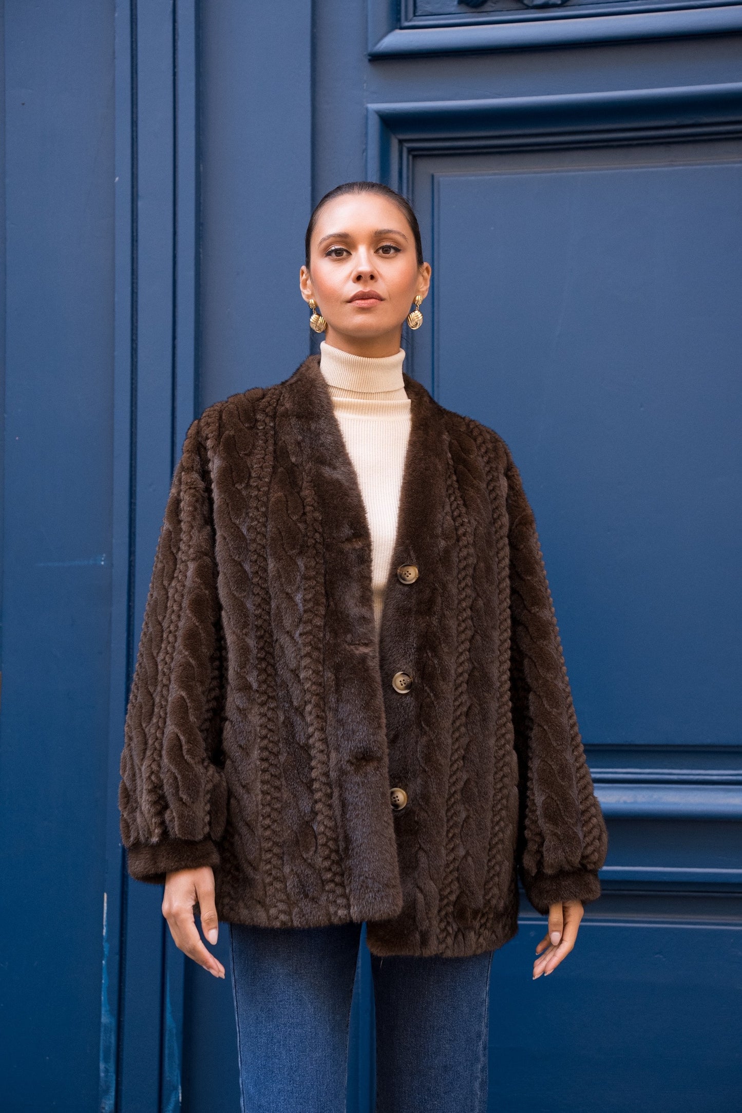 Montrose Faux Fur Cable Knit Cardigan (2 colors)