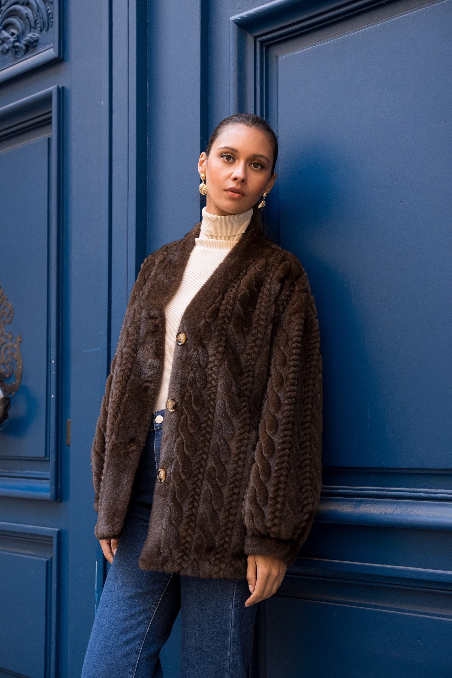 Montrose Faux Fur Cable Knit Cardigan (2 colors)