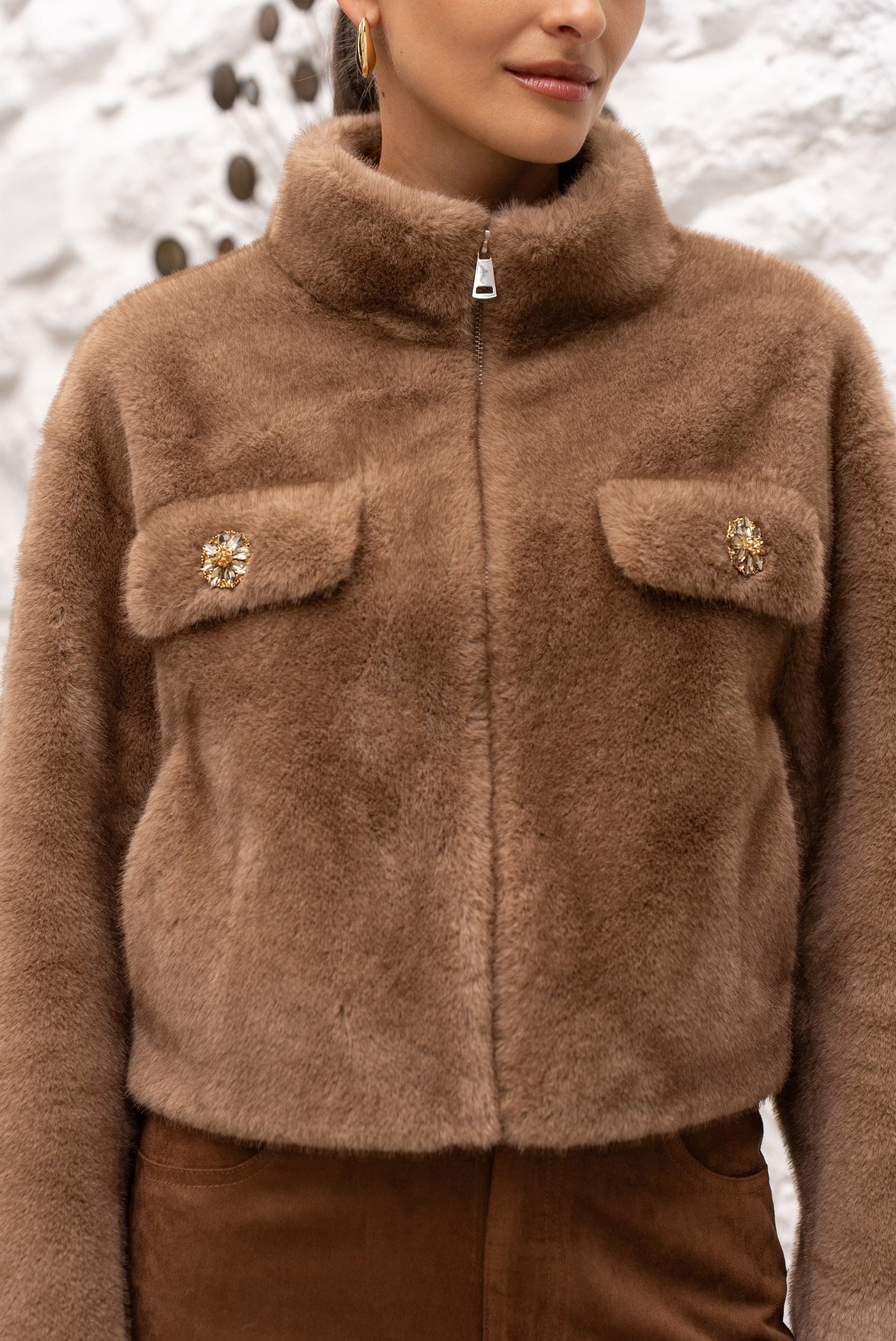 Avenelle Cropped Faux Fur Jacket