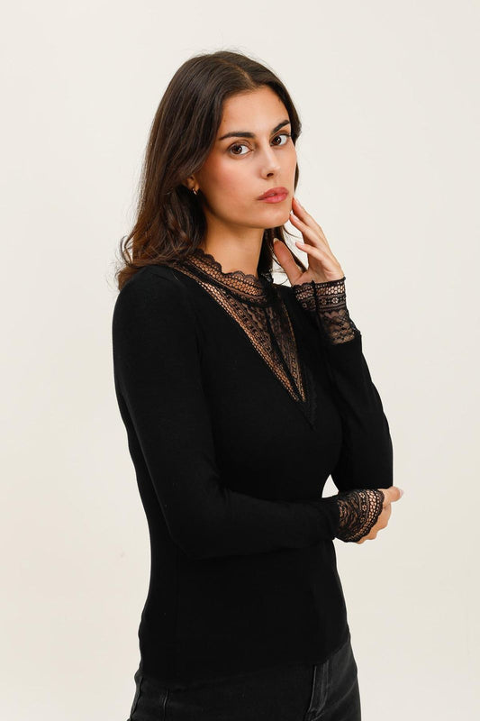 Noir Lace-Trim Top