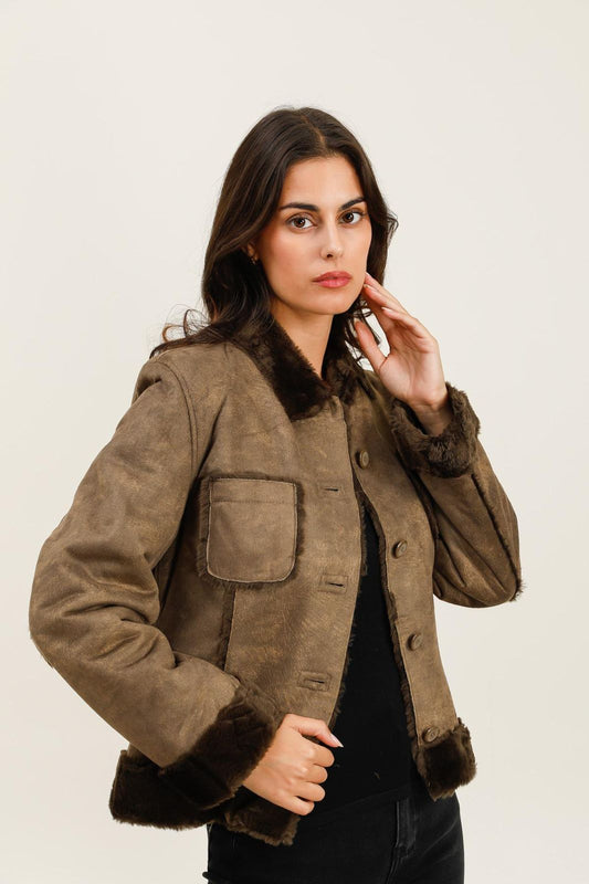 Maëlle Shearling-Trimmed Suede Jacket