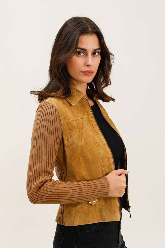 Solange Ribbed Knit & Suede Jacket